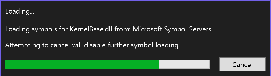 Visual Studio fetching symbols